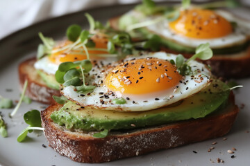 Healthy Avocado and Egg Toasts with Sesame and Pumpkin Seeds