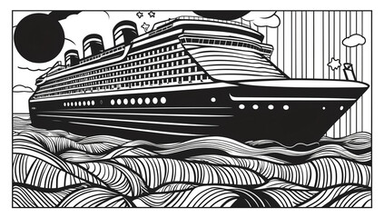 Coloring page, cruise ship design