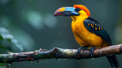 Obraz premium Amazon Casqued Oropendola perched on a branch, its distinctive plumage