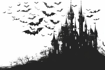 Fototapeta premium Bats Swirling Around a Haunted Castle