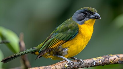 Obraz premium Amazon Chestnut-bellied Seedeater perched on a branch, its distinctive plumage