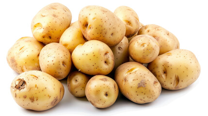 A pile of potatoes on a white background