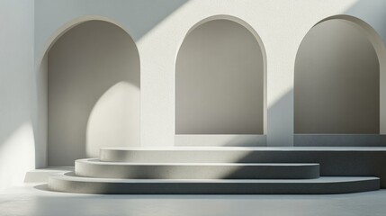 Fototapeta premium A white building with three arched openings, creating a sense of depth