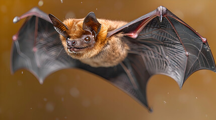 Obraz premium Amazon Choco Broad-nosed Bat flying through the night sky, its wings and body creating a dynamic scene