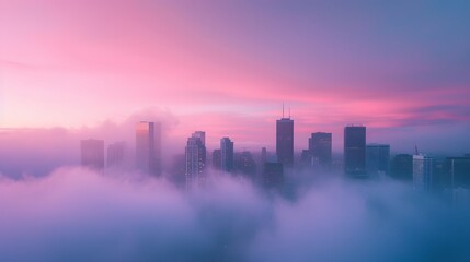 A pastel city skyline enveloped in a subtle fog at dawn  AI generated illustration