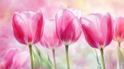 Obraz premium Pink tulips in watercolor