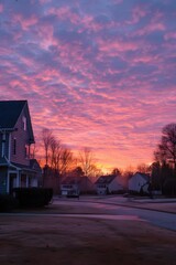 A peaceful sunrise over a suburban neighborhood  AI generated illustration