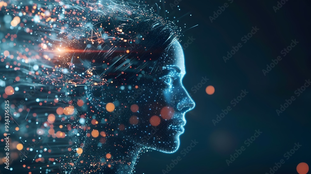 Poster a personified artificial intelligence entity absorbing copious amounts of data indicating the machin