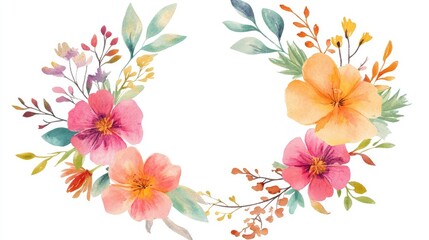 Obraz premium Vibrant floral and twig watercolor wreath