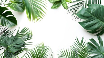 Naklejka premium A scenic view of tropical leaf textures and patterns on a pure white backdrop AI generated illustration