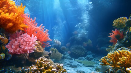 Fototapeta premium A serene ocean scene with vibrant 3D coral AI generated illustration