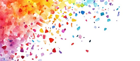 Sparse watercolor confetti on a white backdrop Rainbow hued watercolor confetti forming a corner frame Vibrant hand painted artwork