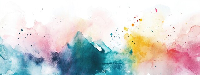 Fototapeta premium Vibrant Watercolor Print Trendy Cool Background Bright White Base Artistic Brush Setting Cool Tones Dyed Patterns Decorative Atmosphere