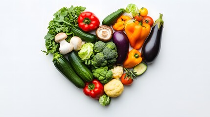 ハートの形に配置された野菜
