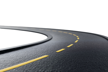 winding asphalt road corners isolated on transparent background