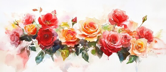 Watercolor bouquet of roses suitable for greeting and invitation cards for weddings birthdays and other celebrations with a summer theme