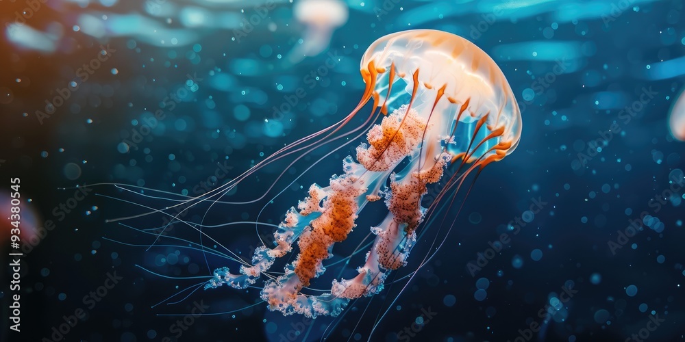 Poster Vertical image of an adorable jellyfish gracefully gliding through the ocean