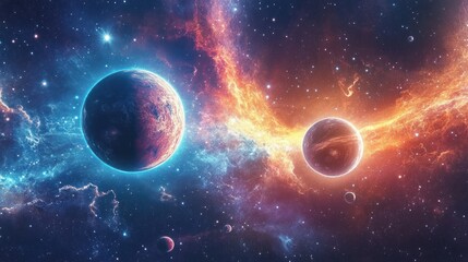 Celestial Dance: Planets and Nebula in Cosmic Symphony