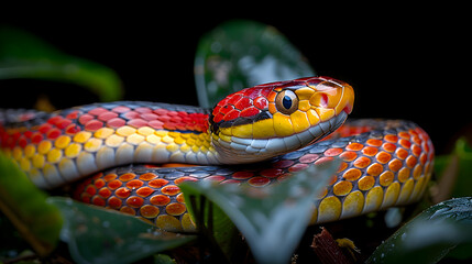 Fototapeta premium Amazon Coral Snake slithering through the underbrush, its colorful scales visible