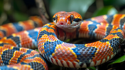 Fototapeta premium Amazon Coral Snake slithering through the underbrush, its colorful scales visible