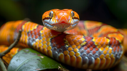 Obraz premium Amazon Coral Snake slithering through the underbrush, its colorful scales visible