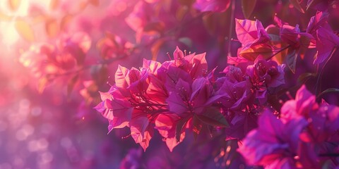 Vibrant display of pink and purple Bougainvillea glabra bracts enhances garden with tropical charm
