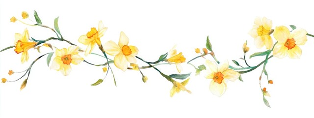 Watercolor daffodil garland with hand painted blooms