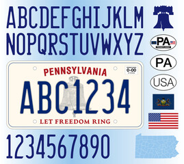 Pennsylvania US State car license plate new style pattern, letters, numbers and symbols, vector illustration, United States