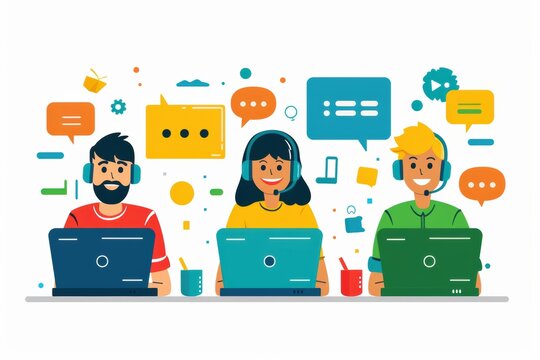 Smiling Customer Service Agents Working Together