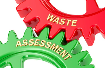 Waste Assessment concept with colored gearwheels. 3D rendering isolated on transparent background