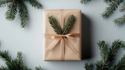 A brown box with a ribbon on top of a white background