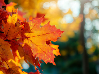 Fototapeta premium Autumn background. Yellow leaves. Idyll. Sunny.