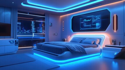 Smart home bedroom with futuristic design elements