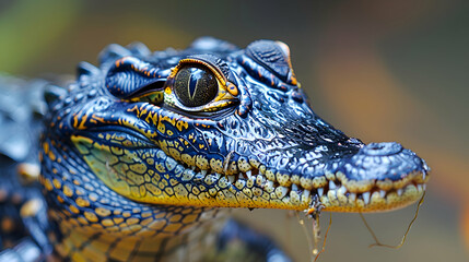 Obraz premium Amazon Dwarf Crocodile face, showcasing its eyes and scales