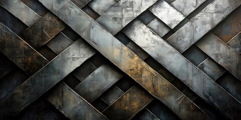 Monochromatic abstract composition of overlapping metal strips - Ideal for modern art and design...