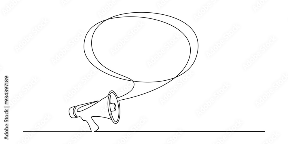 Leinwandbilder One continuous line drawing of loudspeaker alert with speech balloon. Megaphone speaker symbol of marketing promotion in simple linear style. Job offer concept editable stroke. Vector illustration