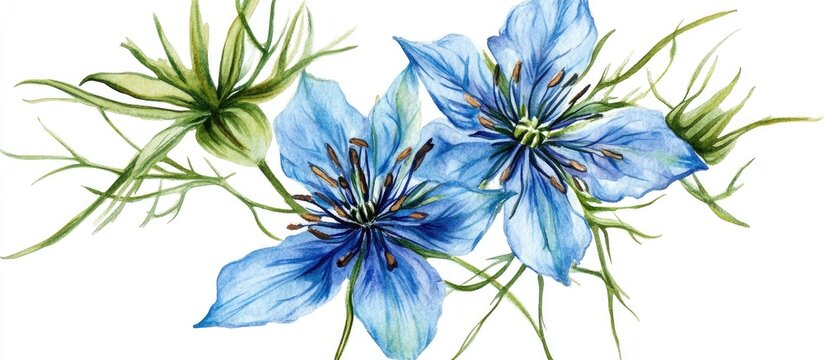 Watercolor depiction of Nigella Domascena flower