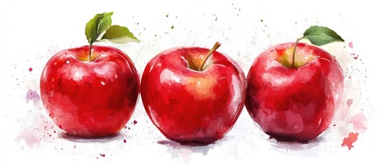 Red apples in watercolor style depicting fruits