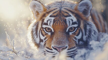 Fototapeta premium Siberian Tiger Close Up In Snowy Winter Landscape