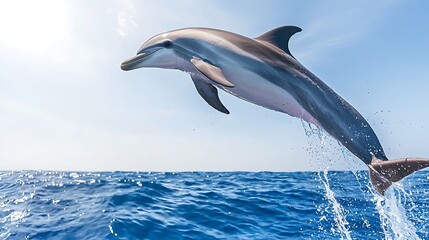 Fototapeta premium Dolphin Leaping Out of Water in Blue Ocean