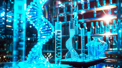 Laboratory with test tubes and DNA formulas