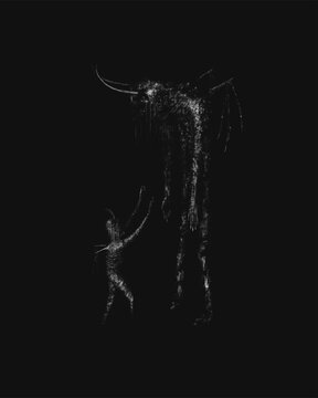 Demon child and demon adult, demon family, cute horror illustration