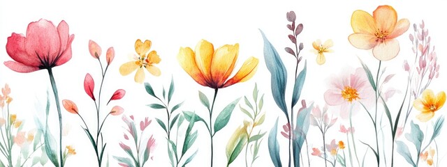 Naklejka premium Watercolor floral illustration on a white background featuring isolated elements Ideal for card and invitation designs