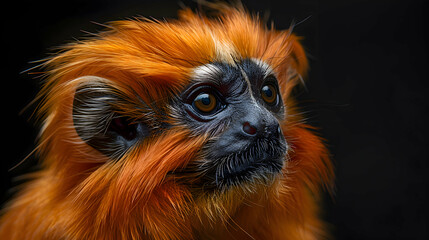 Amazon Golden Lion Tamarin face, showcasing its bright fur and curious eyes