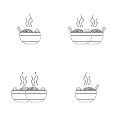 line art illustration of a bowl of hot noodles for seamless pattern