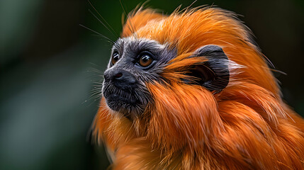 Amazon Golden Tamarin face, showcasing its bright fur and curious eyes