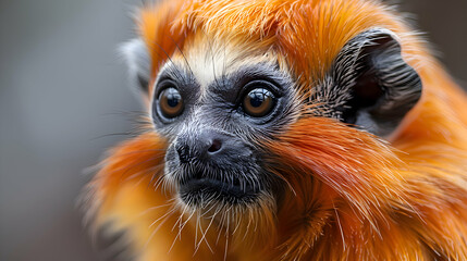 Amazon Golden Tamarin face, showcasing its bright fur and curious eyes