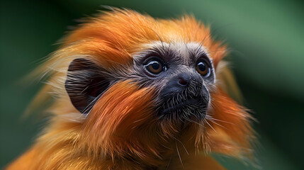 Amazon Golden Tamarin face, showcasing its bright fur and curious eyes