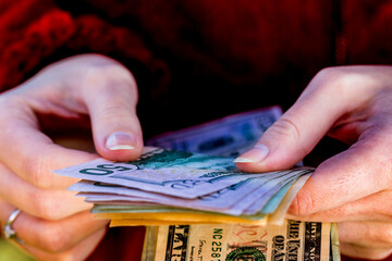 USD money banknotes, detail photo of US dollars