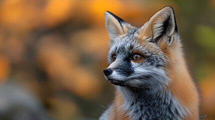 Naklejka premium Amazon Hoary Fox face, its eyes and fur detailed with a soft focus background